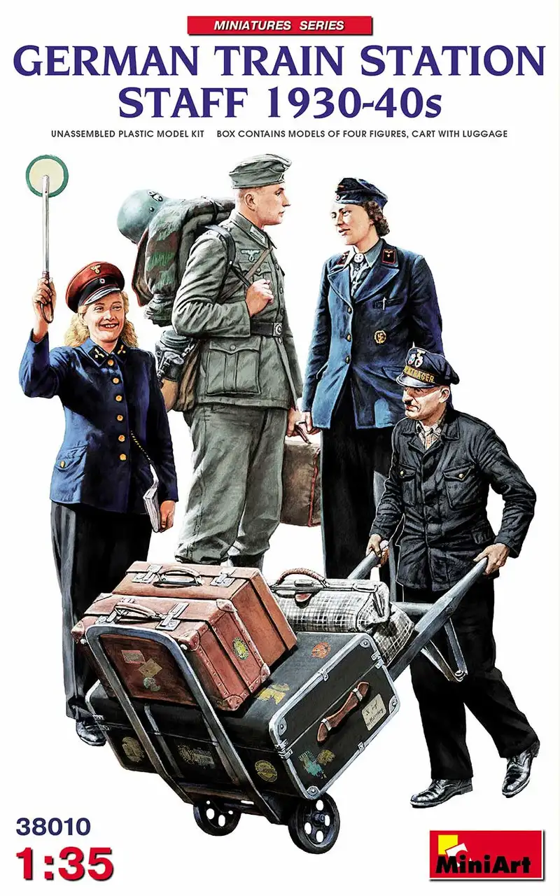 German Train Station Staff 1930-40s (4) & Cart w/Luggage 1/35 Miniart (MNA38010)