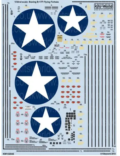 Warbird Decals 132046 1/32 B17F US Air Corps General Stenciling & National Insig