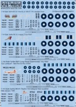 Warbird Decals Kits World 144010 1/144 Spitfire Tolly Hello, Paulie, Hava Go Jo, Avagrog