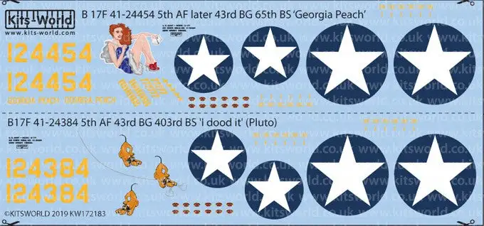 Warbird Decals 172183 1/72 B17F Heavies over Pacific Georgia Peach, I Dood It! (