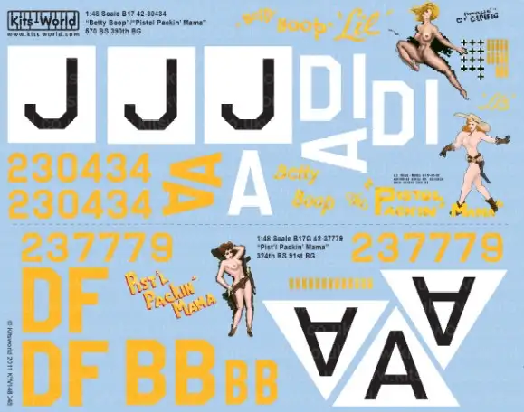 Warbird Decals Kits World 148048 1/48 B17 Betty Boop, Pistol Packin Mama & B17G Pist'l Packing Mama