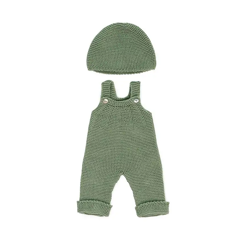 Knitted Doll Outfit 15" – Overall & Beanie Hat