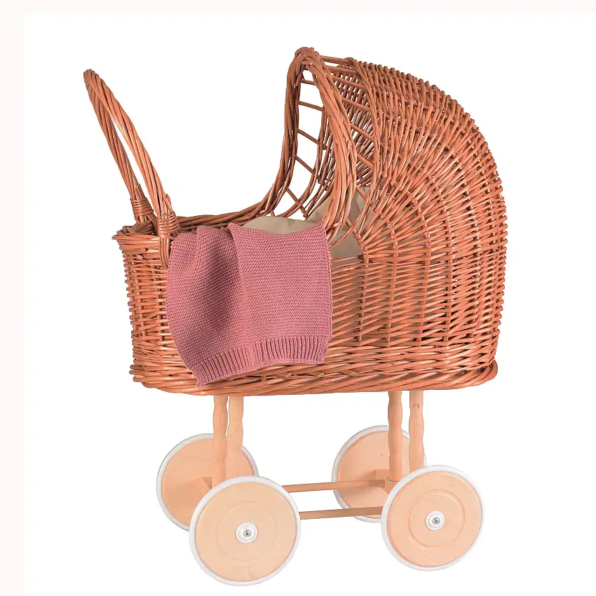 Wicker Pram with Rubber Wheels
