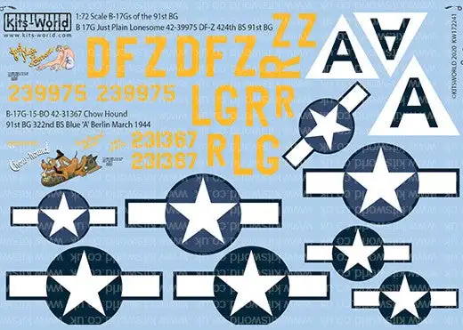 Warbird Decals 172241 1/72 B17G's/G 91st BG 322nd BS Chow Hound, Just Plain Lone