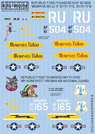 Warbird Decals 172153 1/72 F105D Memphis Belle 357th/355th Royal Thai Air Base,