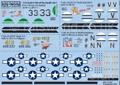 Warbird Decals 172207 1/72 P38J/L 8th FG Windy City Ruthie 380th FS, Pecks Bad G