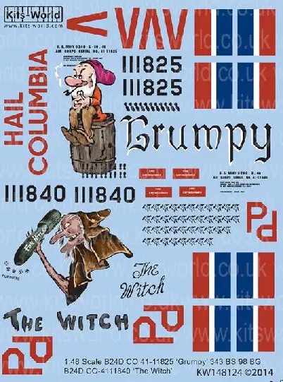Warbird Decals Kits World 148124 1/48 B24D Grumpy/Hail Columbia, The Witch