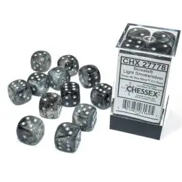 Chessex Borealis 16mm d6 Light Smoke/silver Luminary Dice Block (12 dice)