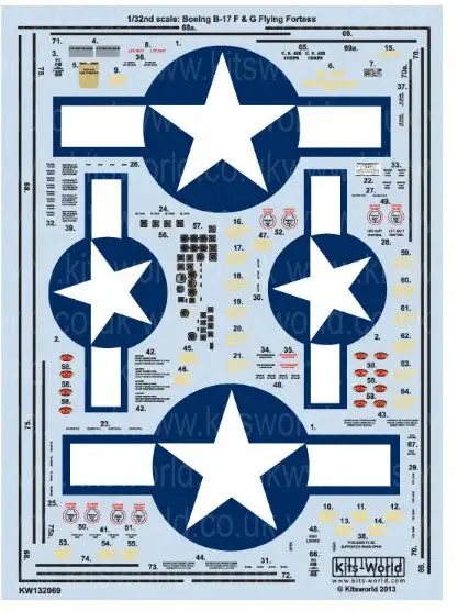 Warbird Decals 132069 1/32 B17G US Air Corps General Stenciling & National Insig