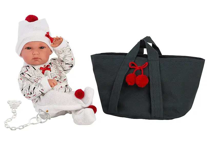 Anatomically Correct Baby Doll With Cherry Carrycot | 13.8" | Lucy
