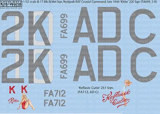 Warbird Decals 132119 1/32 B17 Mk III Keflavic Cutie, Kittie Kittie 251/220 Met