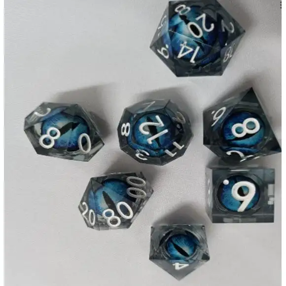 Galactic Dice Premium Dice Sets - Clear Blue Moving Eyes Sharp Resin Set of 7 Dice
