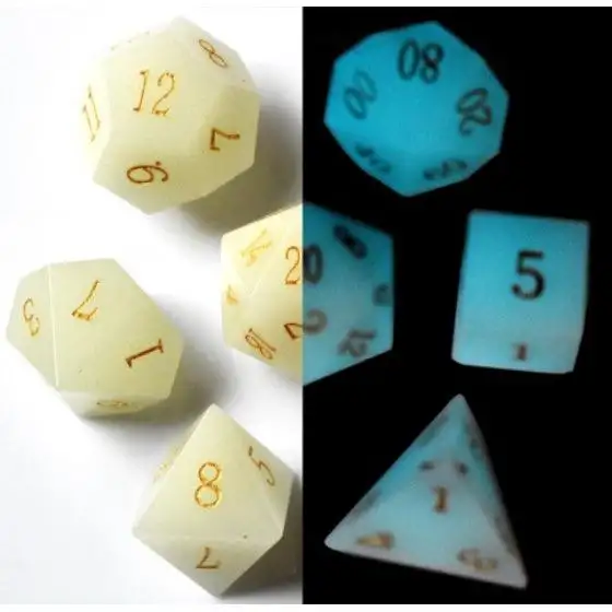 Galactic Dice Premium Dice Sets - Glow-in-the-Dark Stone Set of 7 Dice with Tin