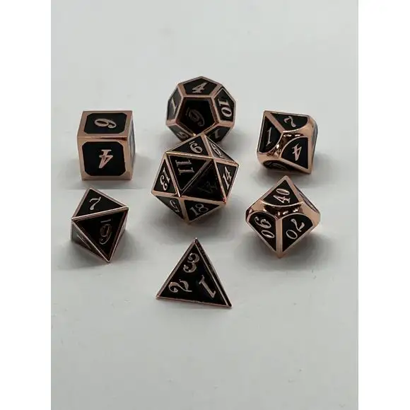 Galactic Dice Premium Dice Sets - NF Dice Black & Copper (Ver 4) Set of 7 Dice with Tin
