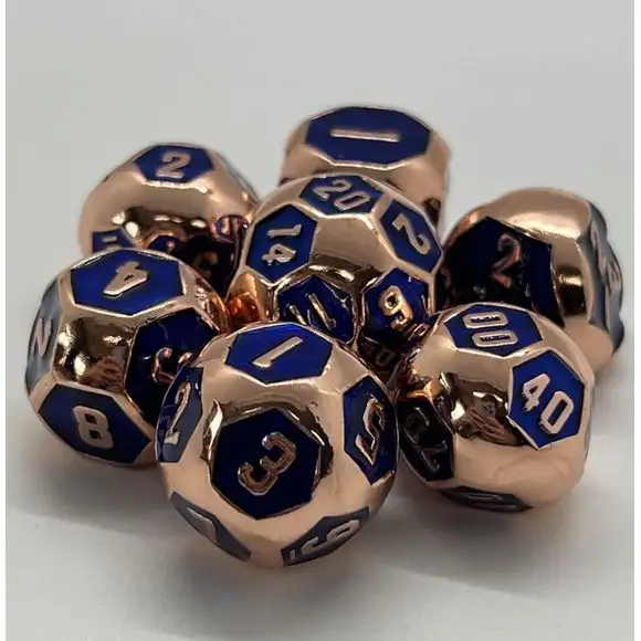 Galactic Dice Premium Dice Sets - Ball Dice Copper & Blue (Ver 31) Set of 7 Dice with Tin