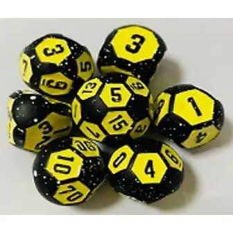 Galactic Dice Premium Dice Sets - Ball Dice Yellow & Black Splatter (Ver 12) Set of 7 Dice with Tin