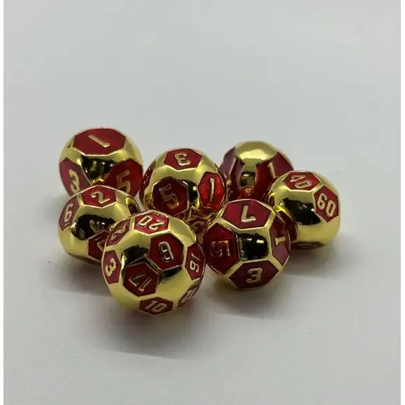 Galactic Dice Premium Dice Sets - Ball Dice Gold & Red (Ver 23) Set of 7 Dice with Tin