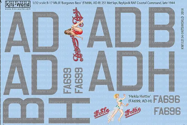 Warbird Decals 132134 1/32 B17 Mk II Borganes Bess, Hekla Hettie 251 (MET) Sq. R