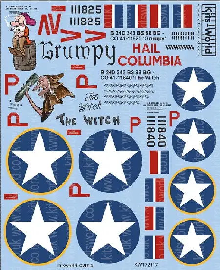 Warbird Decals Kits World 172117 1/72 B24D Grumpy/Hail Columbia, The Witch