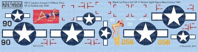 Warbird Decals Kits World 172150 1/72 PBY5 Catalina Black Cat Frisco Gal VP11 Riviere Sepik Papua New Guinea 1943, Jumpie Lt William Price VP72 Funfuti July 1944
