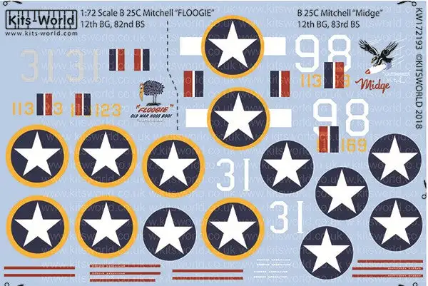 Warbird Decals 172193 1/72 B25C Floogie, Midge 12th BG/83rd BS