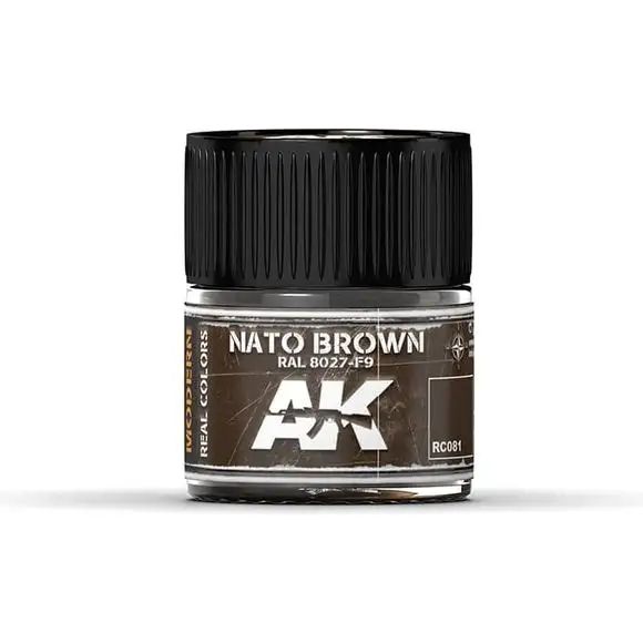 AK Interactive AFV Real Color RC081 Nato Brown RAL 8027-F9 10ml Hobby Paint