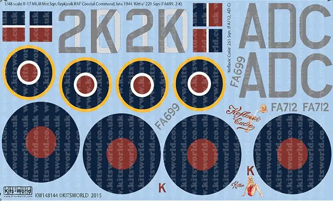 Warbird Decals (Kits World) 148144 1/48 B17 Mk III Kittie, Keflavic Cutie (D)