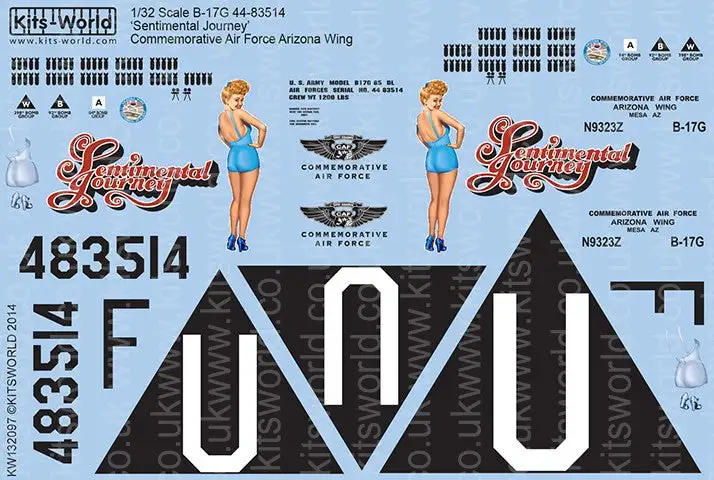 Warbird Decals 132097 1/32 B17G Sentimental Journey CAF Arizona Wing Mesa