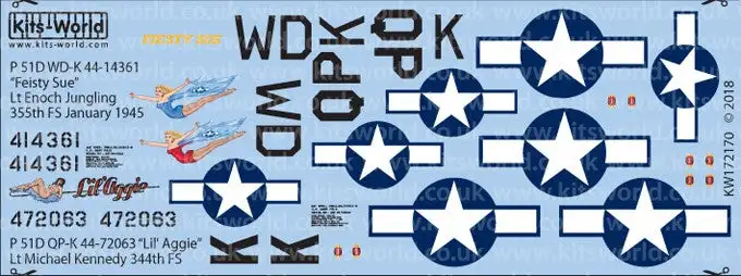 Warbird Decals 172170 1/72 P51D Mustang Fiesty Sue, Lil Aggie