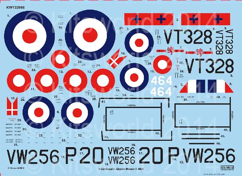 Warbird Decals (Kits World) 132068 1/32 Gloster Meteor F Mk IV 263rd Sq., 207th Advanced Flying School RAF & 464th Royal Danish Naval Air Service for HKM (D)