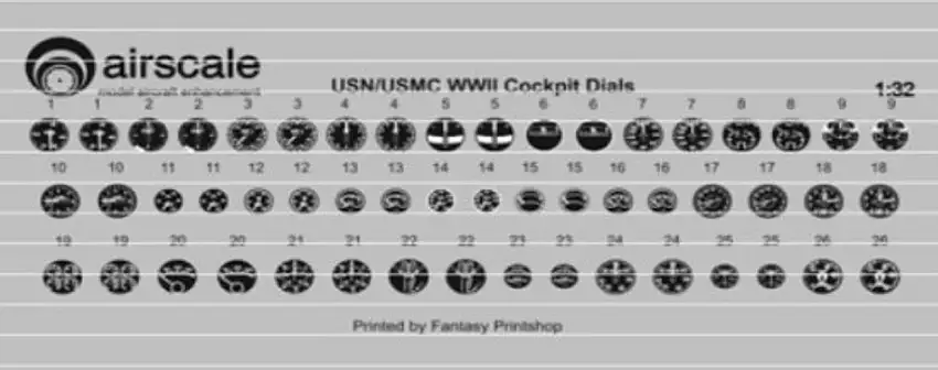 WWII US Navy Instrument Dials (Decal) 1/32 Airscale Model Aircraft Enhancements