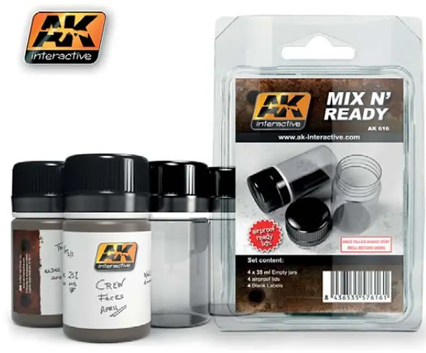 Mix N' Ready 35ml Empty Bottles w/Labels (4) AK Interactive