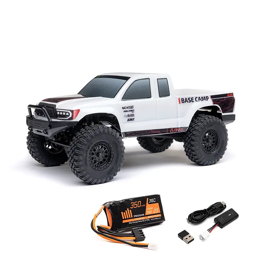 1/24 SCX24 Base Camp 4X4 RTR Brushed Rock Crawler (Battery & Charger Included), White