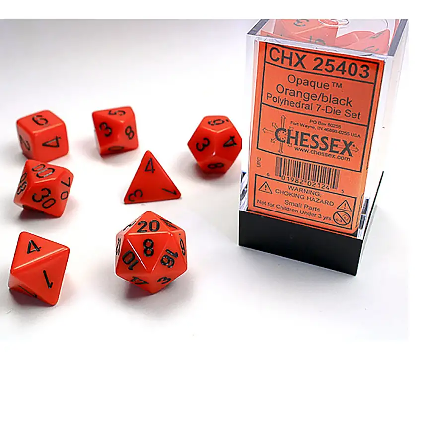 Chessex Dice Set: Opaque Orange w/Black (7)