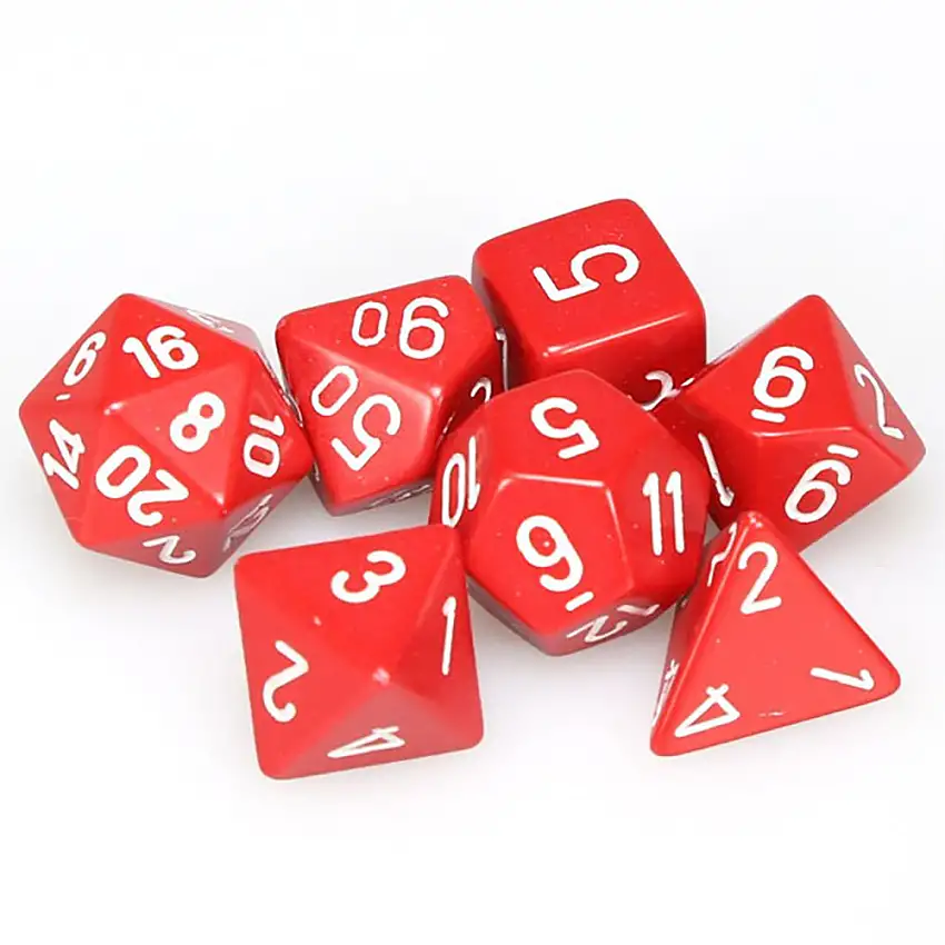 Chessex Dice Set: Opaque Red w/White (7)