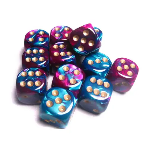 Chessex 16mm d6 Set: Gemini Purple-Teal w/Gold (12)