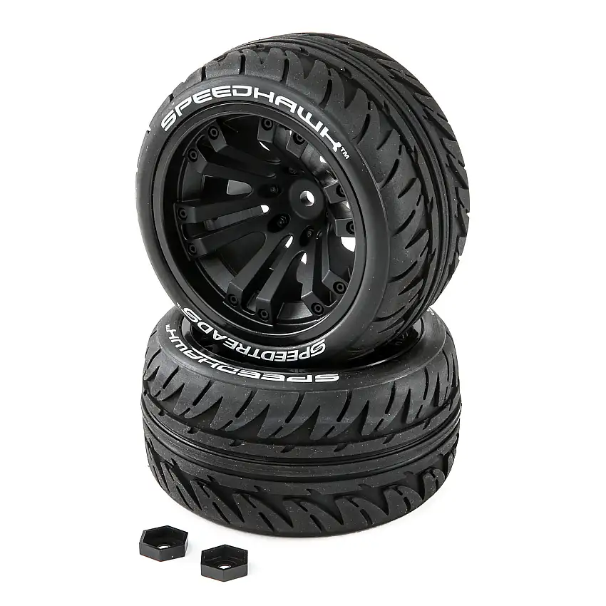 SpeedTreads Speedhawk Tires Mounted (2): 1/10 Stadium/Monster Truck