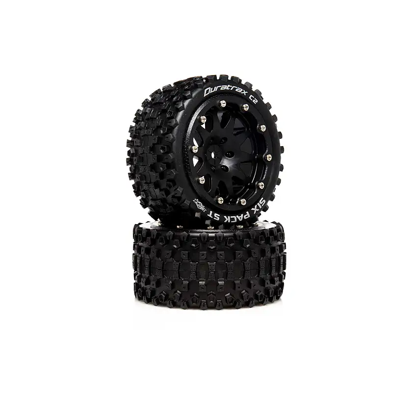 Six Pack ST Belted 2.8" 2WD Mounted Rear Tires, 0 Offset, Black (2)