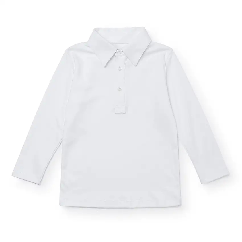 Finn Pima Cotton Long Sleeve Polo For Boys - White