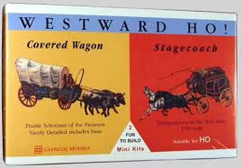 1/90 Westward Ho: Covered Wagon w/Bison & Stagecoach w/Horses 1/90 Glencoe