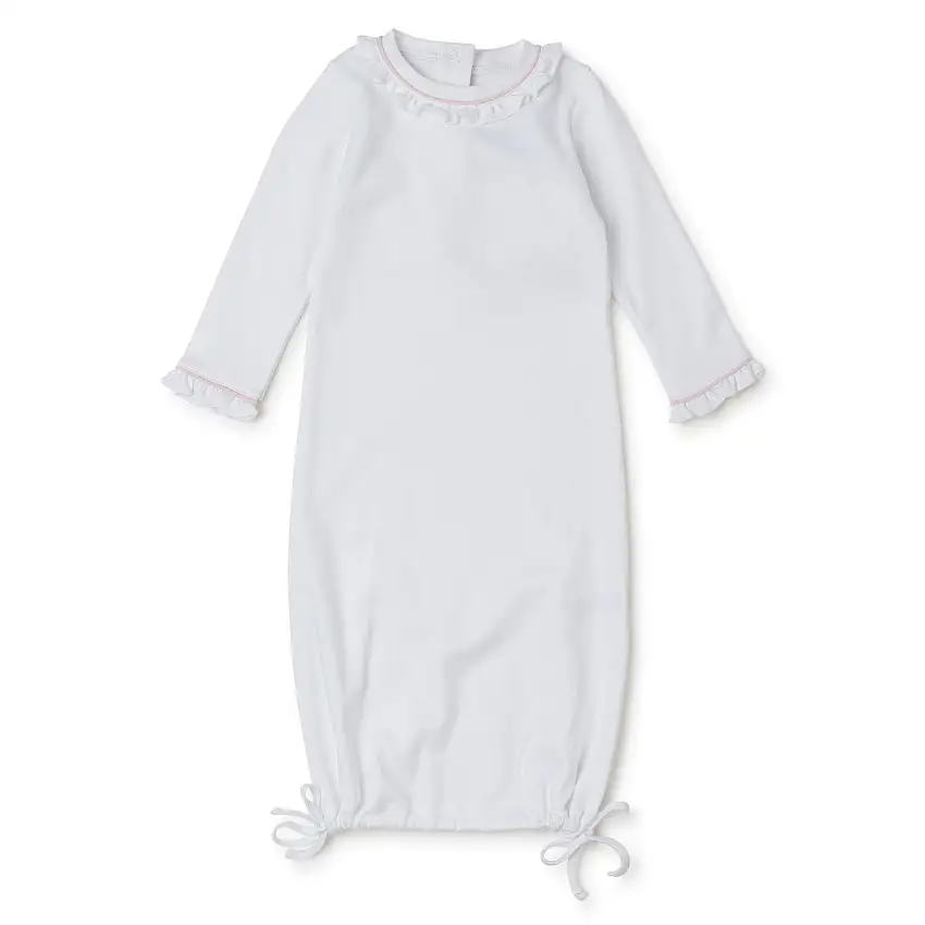 Georgia Pima Cotton Daygown For Girls - White With Light Pink Piping