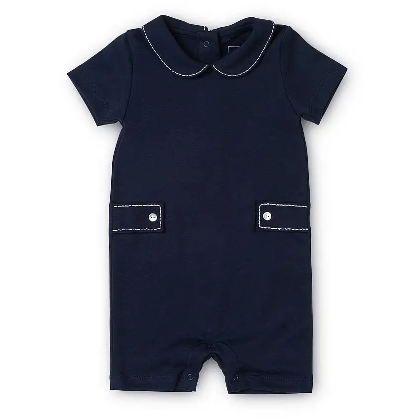 Henry Boys' Pima Cotton Shortall - Navy With White Stitch