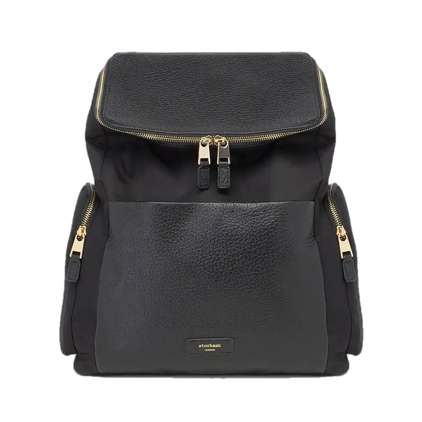 Alyssa Diaper Bag Black & Gold Leather