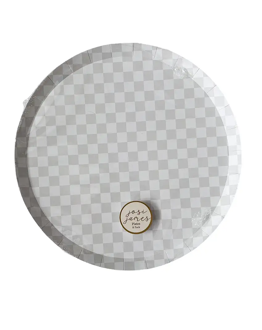 Checkered Light Gray Plate, Xl (set Of 8)