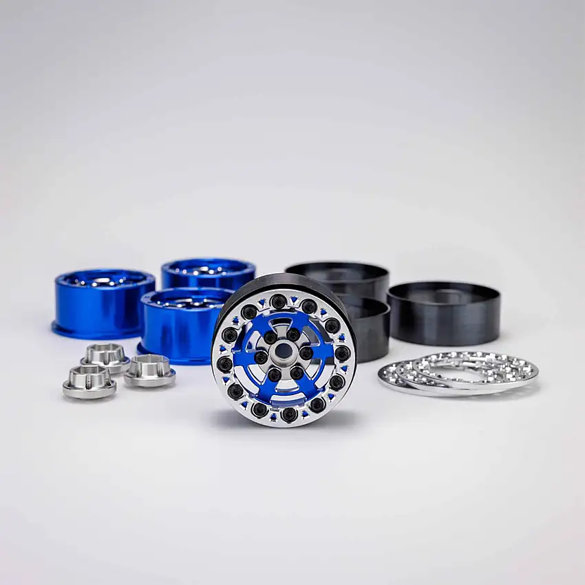 Bulls Eye - 2.0" 6 Slot Crawler Wheel, Blue W/ Silver Chamfer And Bead Lock, 4pc.
