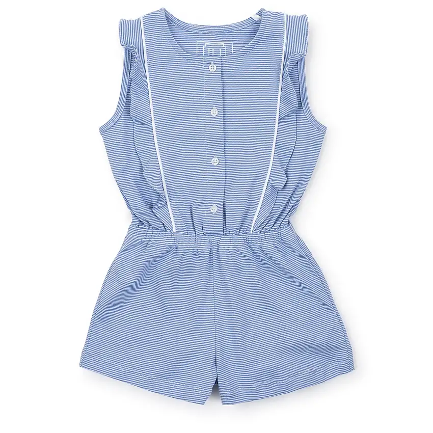 Lola Girls' Pima Cotton Romper - Blue And White Stripes