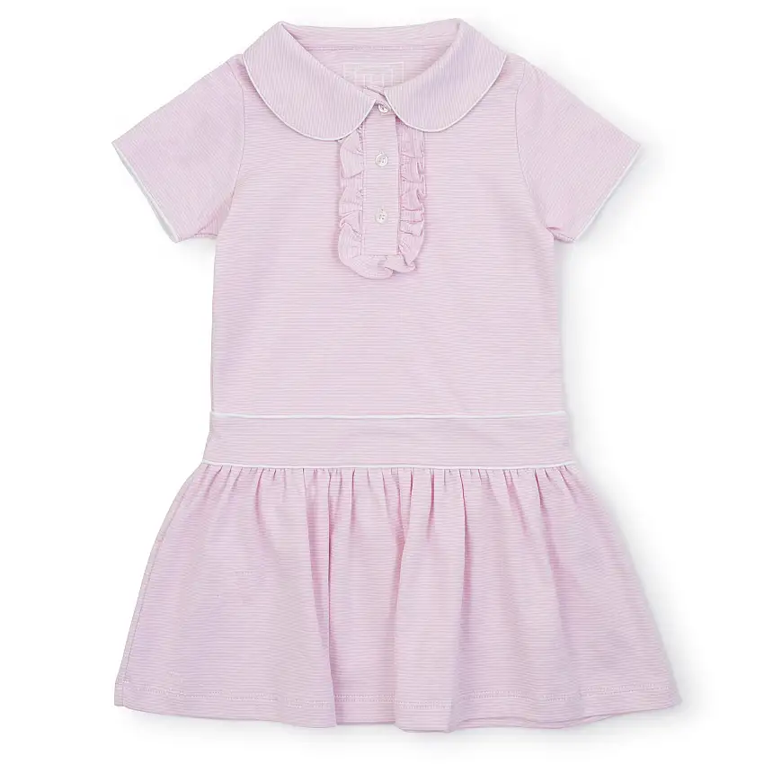 Sydney Girls' Pima Cotton Dress - Pink And White Stripes