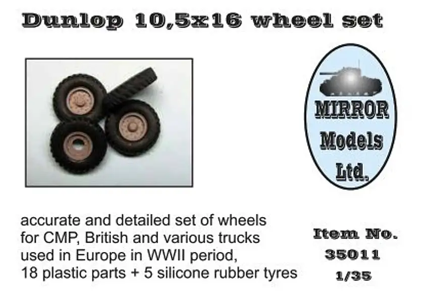 Dunlop 10 5x16 Wheel/Tire Set for CMP/British Trucks (5) 1/35 Mirror Models