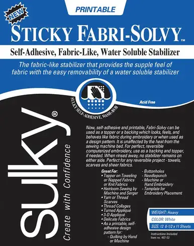 SULKY - Sticky Fabri-Solvy Stabilizer-8.5"X11" 12/Pkg (457-02)