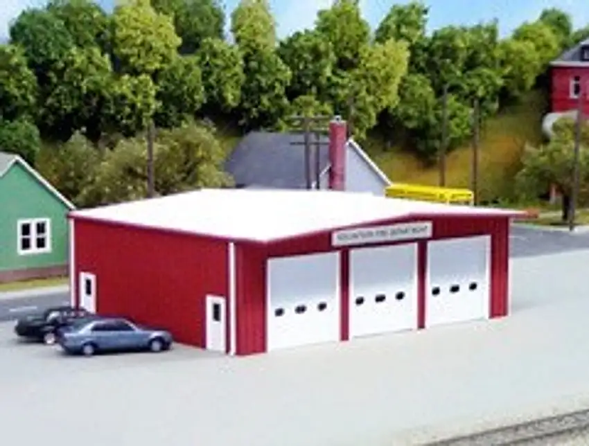 Fire Station Building Kit (Red) HO Pikestuff